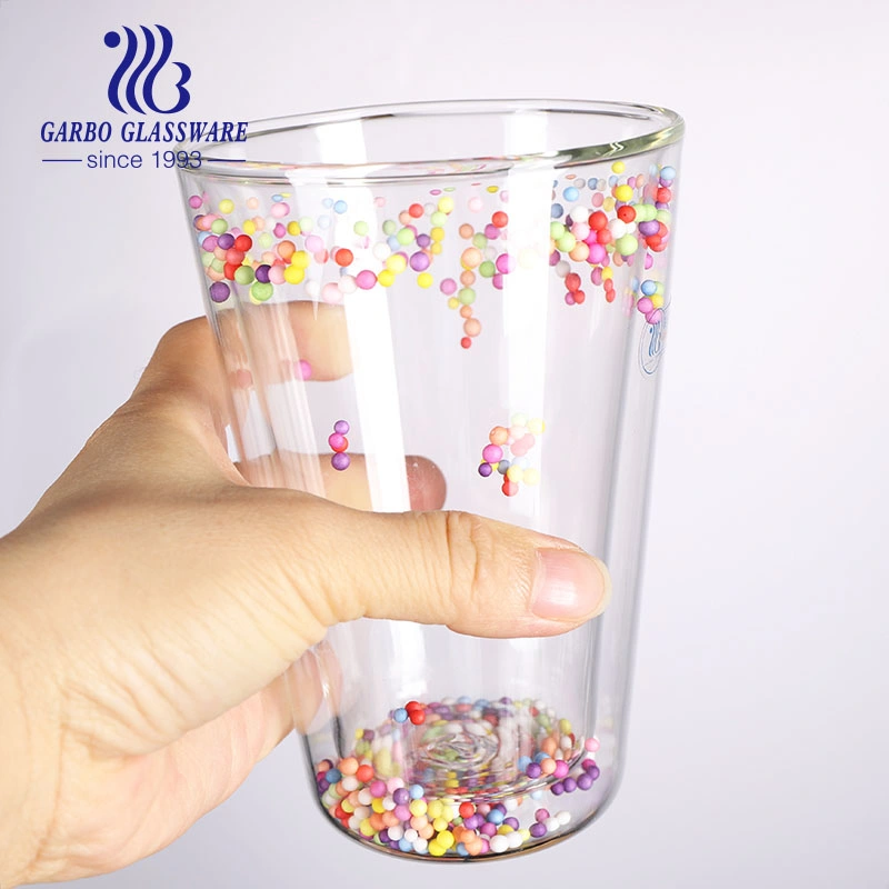 Borolicate Double Wall Glass Cup with Spangle Decoration